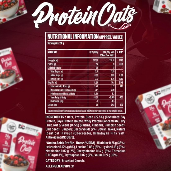 DC DOCTORS CHOICE Oats, High Protein Oats Flake, 24G Pure Protein Breakfast Cereals, Jaggery Sweetened, Rich In Fiber, No Additives And 0G Sugar 375G