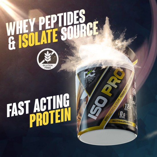 Doctor's Choice ISO PRO 100% Isolate Protein with Whey peptides 26g Isolate whey protein 12g EAAs 4g Glutamine 0 sugar for superior muscle growth & recovery with Enzyme Technology 15servings,450gms (Cafe Mocha)