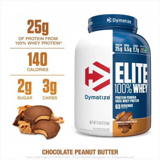 Dymatize Nutrition Dymatize Elite 100% Whey Protein Supplement Powder, Pre and Post Workout Protein Powder, 5 lbs, 2.26 kg, Chocolate Peanut Butter