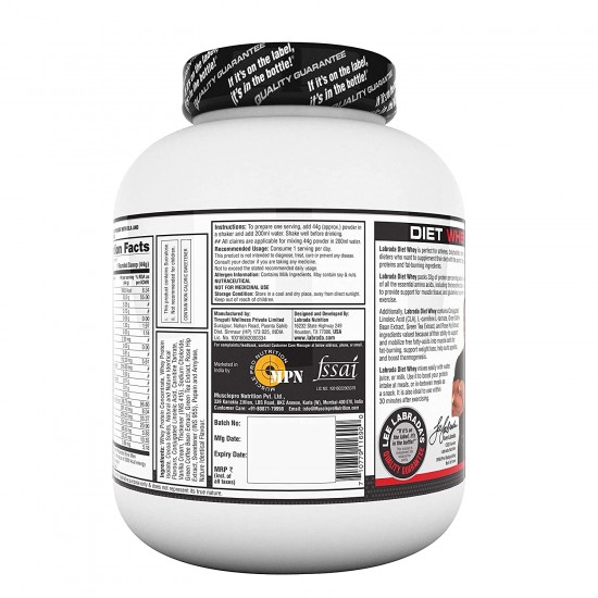 Labrada DIET Whey (33g Protein, CLA, L-Carnitine L-Tartrate, Green Coffee Bean Extract, Green Tea Extract, Rose Hip Extract) - 2kg (4.4 lbs) (Chocolate)