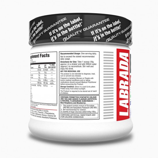 Labrada EAA POWER Essential Amino Acid Complex (6.57g EAAs, Muscle Building, Vegan, Pack of 40 Servings) - 0.88 lbs (400g powder) (Blue Razzberry)