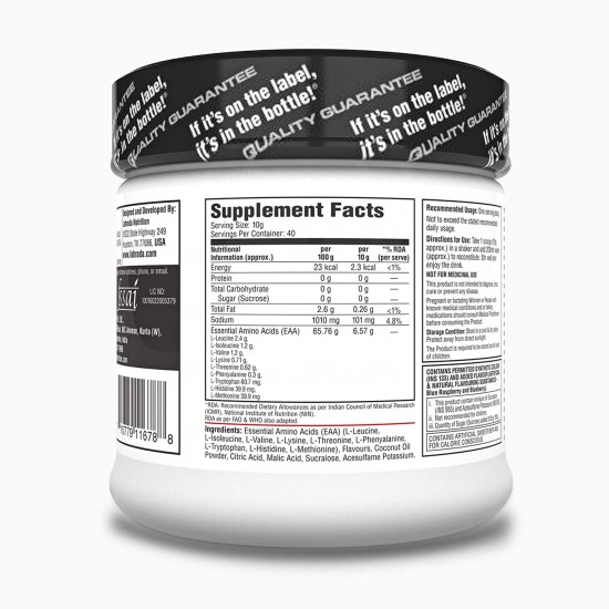 Labrada EAA POWER Essential Amino Acid Complex (6.57g EAAs, Muscle Building, Vegan, Pack of 40 Servings) - 0.88 lbs (400g powder) (Blue Razzberry)