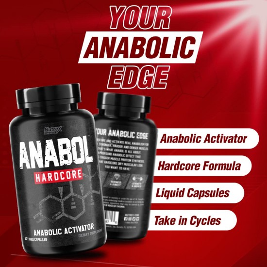 Nutrex Research Anabol Hardcore Anabolic Activator, Muscle Builder and Hardening Agent capsules, Pack of 60 Count