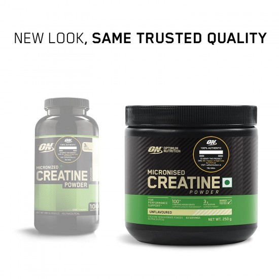 Optimum Nutrition (ON) Micronized Creatine Powder - 250 Gram, 83 Serves, 3g of 100% Creatine Monohydrate per serve, Supports Athletic Performance & Power, Unflavored.