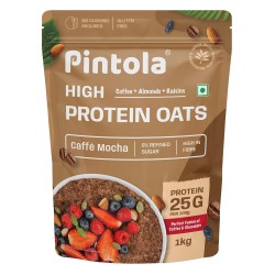 PINTOLA 25g High Protein Oats 1kg, Caffè Mocha, No Refined Sugar, with Almonds & Raisins, High Fibre, Rolled Oats, Breakfast Cereals | Gluten Free