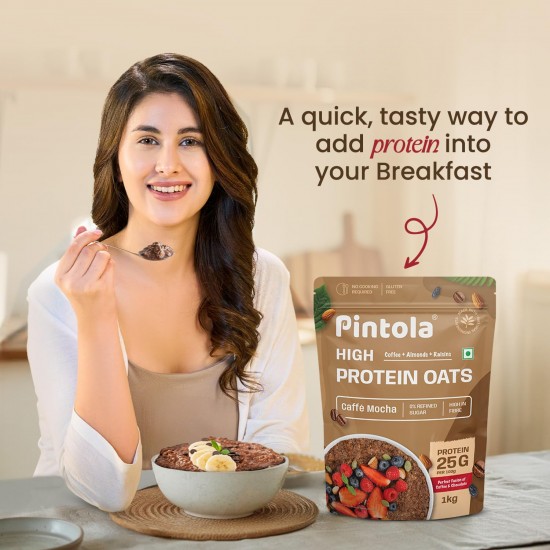 PINTOLA 25g High Protein Oats 1kg, Caffè Mocha, No Refined Sugar, with Almonds & Raisins, High Fibre, Rolled Oats, Breakfast Cereals | Gluten Free PINTOLA 25g High Protein Oats 1kg, Caffè Mocha, No Refined Sugar, with Almonds & Raisins, High Fibre, Rolled Oats, Breakfast Cereals | Gluten Free