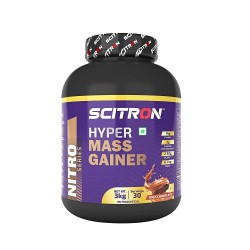 SCITRON Nitro Series Hyper Mass Gainer, 377 Kcal, 14g Protein, 78g Carbs, 3g Creatine, 6.14g EAAs, 19 Vitamins & Minerals, Milk Chocolate, 3 kg