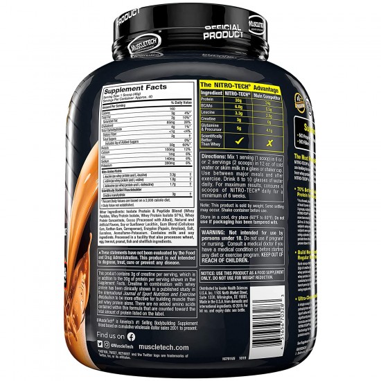 MuscleTech Performance Series Nitro Tech Whey Protein Powder With Whey Isolates & Peptides